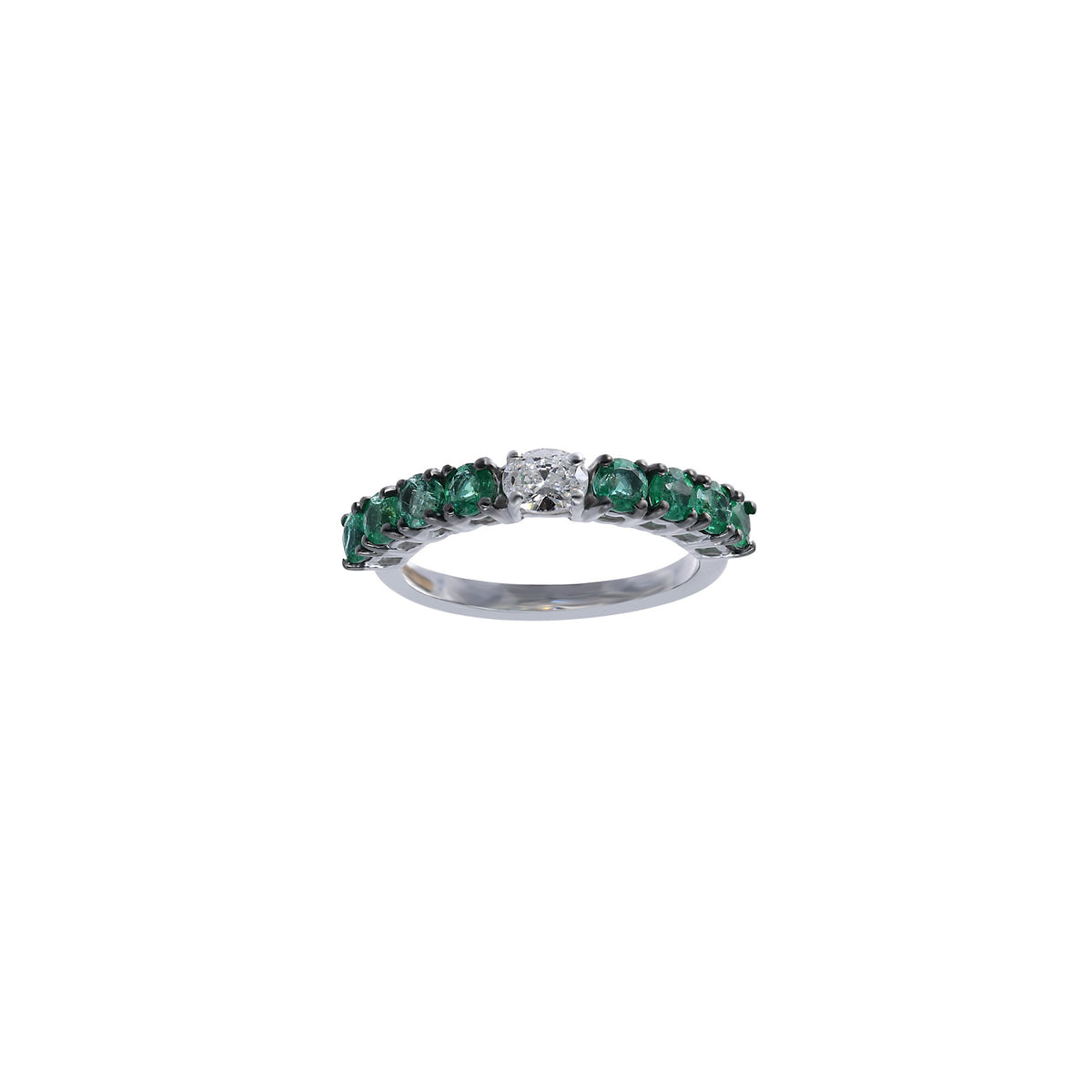 Diamond and emerald ring. Eternity ring. Oval diamond ring.